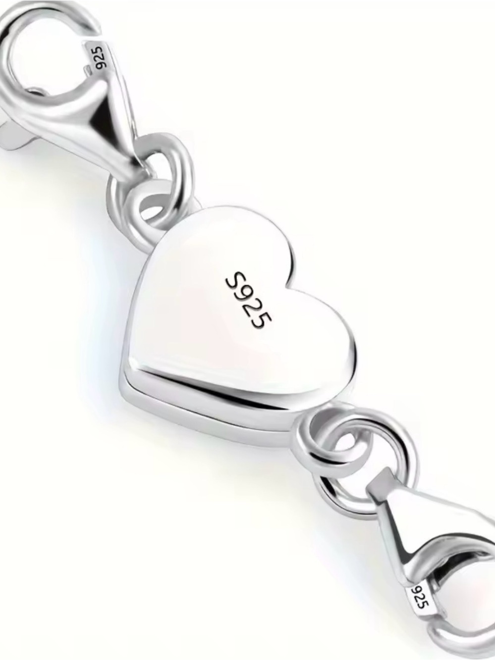 925 Sterling Silver Double Lobster Clasp Heart Connector